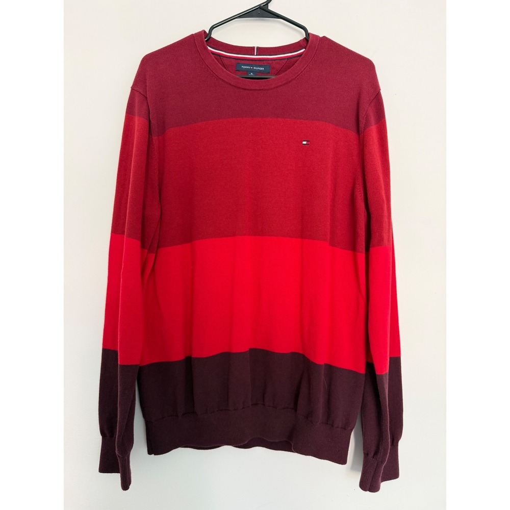 Tommy Hilfiger Pullover Sweater Men's Size XL Red Striped Colorblock Preppy